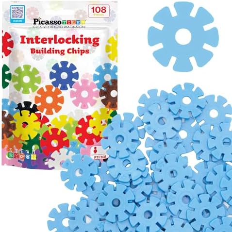 PicassoTiles Building Chip Interlocking Disc Construction Blocks in Light Blue Color STEM Learning Early Education Toy Engineering Playset Child Brain Development for Toddlers Child Kids Age 3+ PTF108 by PicassoTiles