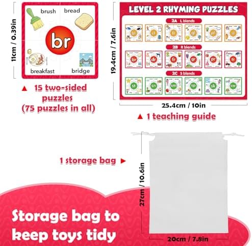 Torlam Phonics Puzzle, Rhyming Games Phonics Games Flash Cards for Kids Toddler, Learn to Read Spelling Reading Sight Words, Digraphs Blends Site Words for Preschool Kindergarten Homeschool Supplies - Image 6
