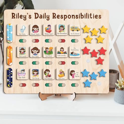 TinyKidz Large Daily Responsibilities for Toddlers 12x15", Wooden Daily Routine with Star Reward, Wooden Routine Chart for Kids - Image 6