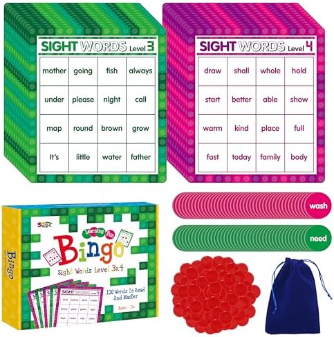 SpriteGru Sight Word Bingo Game, 120 Sight Words Learn to Read Level 3 & Level 4 Bingo Board Game Dolch's & Fry's Words Lists for Kindergarten and Preschool Kids 5+, Perfect for Classroom & At Home by SpriteGru