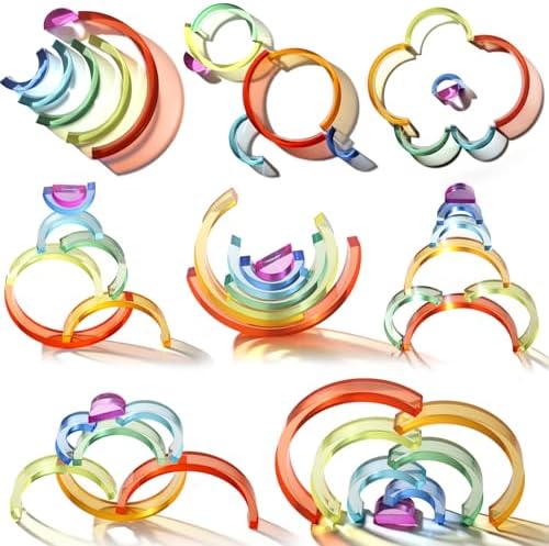 Dinhon Acrylic Rainbow Blocks Set - 7 Colors Graduated Arch Blocks, Gem Rainbow Stacker Toy for 1 2 3 4 5 Years Old Boys Girls Gift, Creative Building & Sensory Decorative Birthday Toy - Image 3