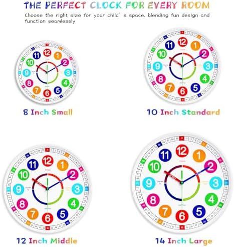 Kids Wall Clock - Non-Ticking, Battery-Operated Time Teaching Clock for Kids, Ideal for Children’s Bedrooms, Playrooms, and Stylish Home Décor – White, 10 Inch - Image 6