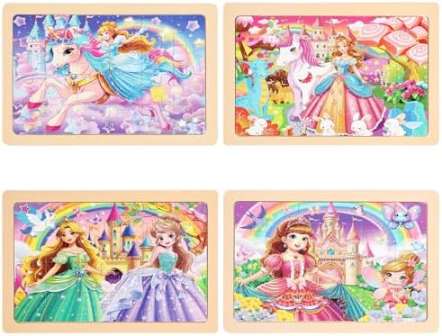 Wooden Puzzles Toys for Kids Ages 3-5, Set of 4 Packs with 24-Piece Unicorn Mermaid Princess Wood Jigsaw Puzzles, Preschool Educational Brain Teaser Toys for Girls 3 4 5 6 Years Old. - Image 5