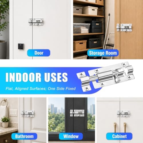 INBOF 2 Pack Barrel Bolt Latch, 3 in Slide Lock, Stainless Steel Door Latch - Image 3
