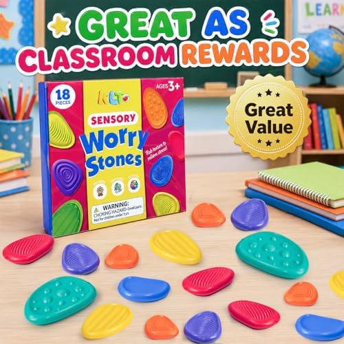 Fidget Toys Sensory Stone for Kids: 18 Pack Bulk Textured Worry Stone for Autism Calming - Quiet Fidgets for Classroom Students Prizes - Small Goodie Bags for Back to School Supplies Gifts - Image 5