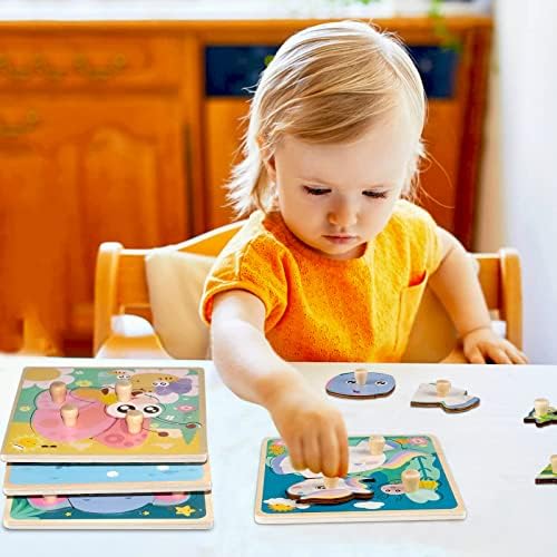 Chunky Wooden Puzzles for Toddlers 1-3: 4 PCS Animals Peg Puzzles Toys - Image 5
