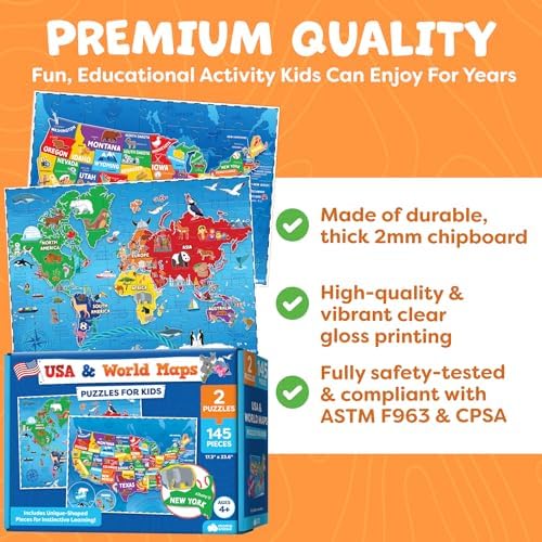 Puzzles for Kids Ages 4-6-8-145pcs World Map & United States Puzzle - Educational Toys for 4+ Year Old - Kids Puzzles Ages 5-8 - Puzzle Games for Kids Ages 5-8 - Gifts for 4 Year Old Girl, Boys - Image 3