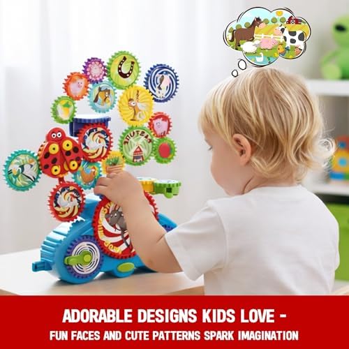 Motorized Gear Building Blocks Toys, Electric Farm Animal Spinning Set Ages 3-6, STEM Learning Construction Kit, Fine Motor Cause-Effect Gift for Boys Girls - Image 4