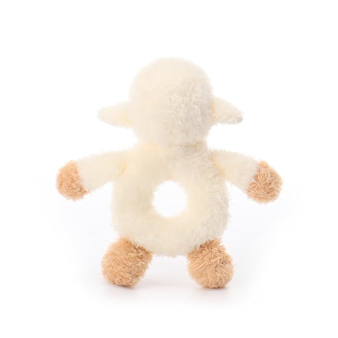 Apricot Lamb Baby Lovey Lamb Soft Rattle Toy, Plush Stuffed Animal for Newborn Soft Hand Grip Shaker Over 0 Months (Cream Lamb, 6 Inches)