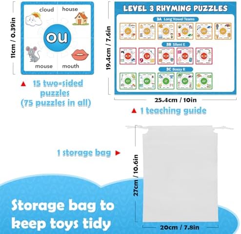 Torlam Phonics Puzzle, Rhyming Games Phonics Games Flash Cards for Kids Toddler, Learn to Read Spelling Reading Sight Words, Long Vowel Silent E Site Words for Preschool Kindergarten Homeschool - Image 6