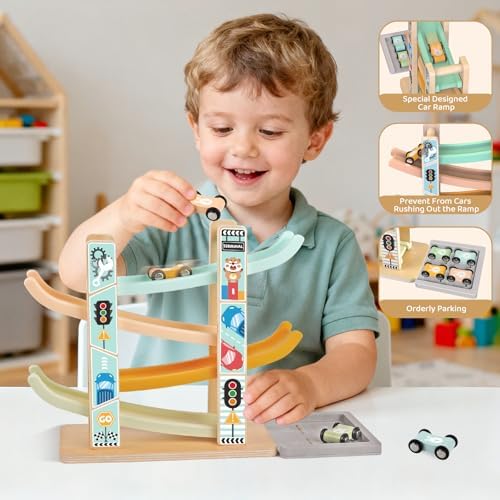 Montessori Wooden Toys for Toddler, Pounding Hammer, Car Ramp, Shape Sorter - Image 5