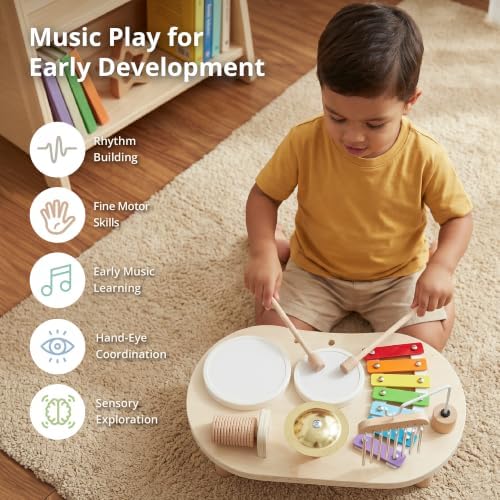 Wooden Drum Set for Toddlers 1-3, Montessori Musical Toy for Kids - Image 5