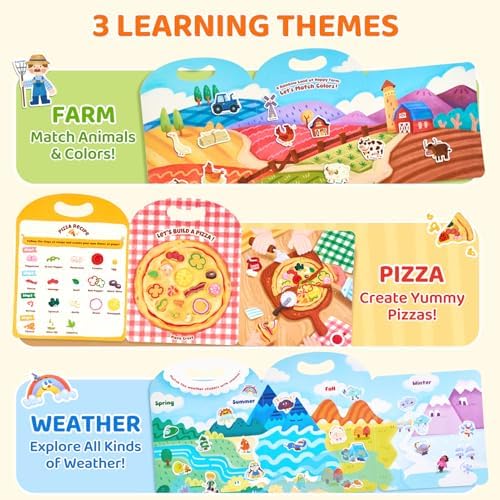 JoyCat Reusable Sticker Book Set, 3-Pack, 90 Stickers, Farm Pizza Weather - Image 2