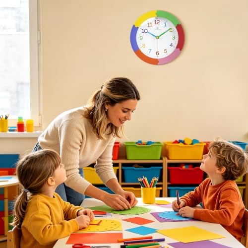 Lafocuse Colorful Kids Wall Clock Learn to Tell Time for Classroom 10 Inch - Image 3