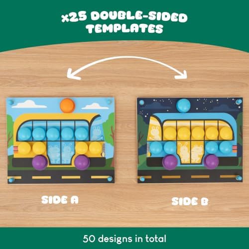 BONNYCO Button Art Toy with 50 Templates and 32 Buttons. Color Matching Peg Board for Kids, Montessori Toys for 2 Year Old, Wooden Puzzle for Toddlers 1-3, Baby Learning Games, Stem Educational Gift - Image 4