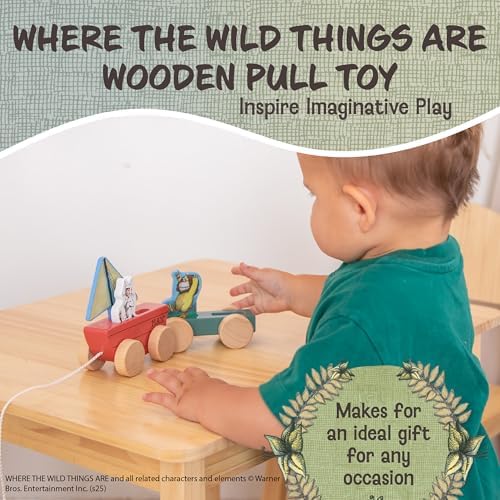 Kids Preferred Where The Wild Things are Wooden Pull Toy - Four Removable Pieces, Cotton Pull String, Ages 12 Months and Up, Max Moishe and Tzippy, Solid Wood, 8 in - Image 2