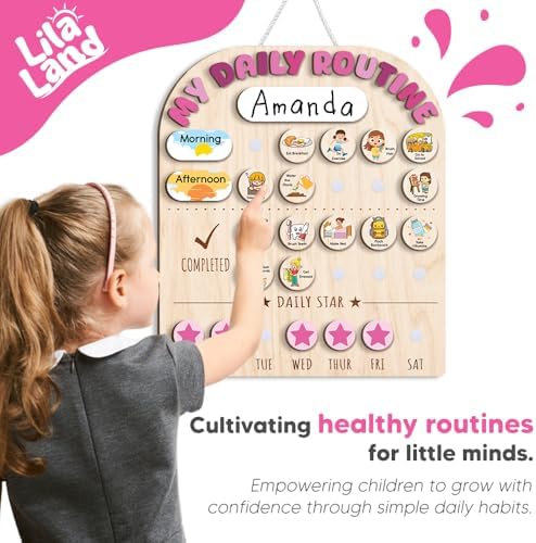 Wooden Daily Routine for Kids, Chore Chart for Toddler, Daily Responsibilities for Kids, Visual Schedule, Morning Bedtime Routine for Girls - Image 5