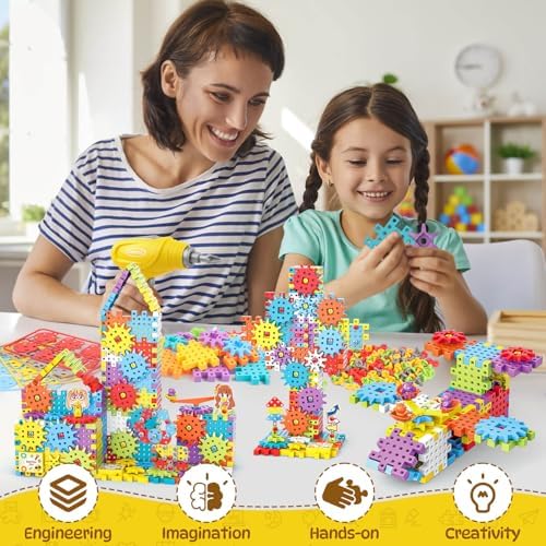 Pycoal Gears Building Blocks, STEM Educational Toys 234 PCS Gears Building Toys Kids Tool Set with Electric Drill, Electric Gear Building Blocks Birthday Gifts for Kids Age 3+ - Image 6