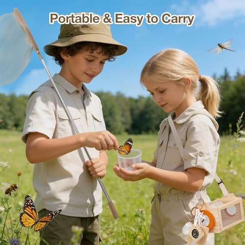 Wooden Bug Catcher Kit for Kids, 16-in-1 Outside Toys for Toddlers STEM Outdoor Explorer Set with 3-Way Observation Habitat, Butterfly Net, Magnifying Glass, Educational Gift for Boys Girls Ages 3-8 - Image 2
