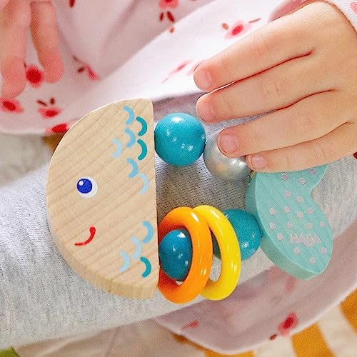 HABA Rattlefish Wooden Baby Rattle with Plastic Rings, Sensory Toys 6-12 Months & Grasping Toy for Babies, Made in Germany - Image 4