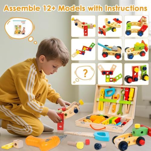 Kids Tool Set with Electric Drill, Montessori Wooden Toys for Boys Girls 3+ - Image 5