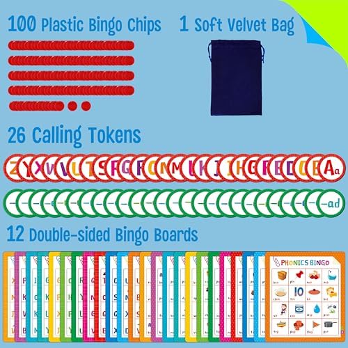 Alphabet & Phonics Bingo Game, 12 Bingo Boards ABC Letters, CVC Blends Words Phonetic Game, Letters Phonetic Awareness Early Educational Learning Toys - Ages 4 and up, Perfect for Classroom & At Home - Image 2