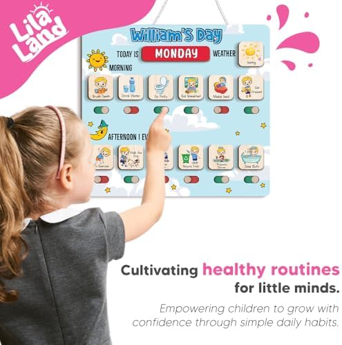 Wooden Chore Chart for Boys, Daily Routine Chart for Kids, Visual Schedule, Chore Reward Chart, Bedtime Morning Routine Chart for Toddlers (04) - Image 5