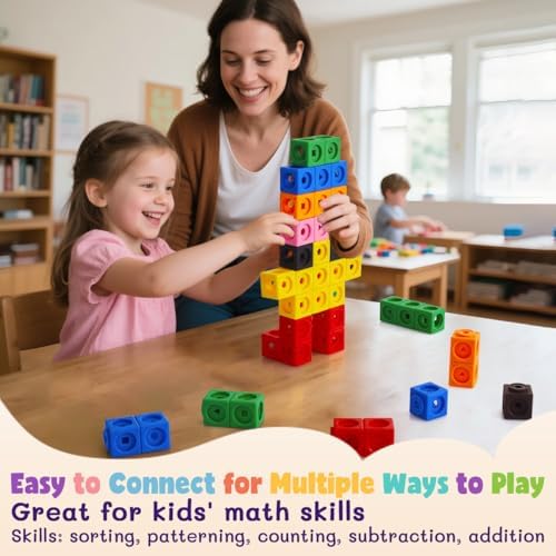 Set of 200 Kids Linking Cubes for Math, STEM Connecting Cubes Math Manipulatives Kids Counting Blocks for Classroom Learning Supplies for Preschool and School Children - Image 5