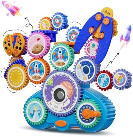 STEM Gears Toys for Kids Ages 3+, Creative Learning Building Blocks, 18Pcs Educational Construction Toy Set, Electric & Manual Dual Mode, Versatile Gear Playset Gift for Boys & Girls by Unknown