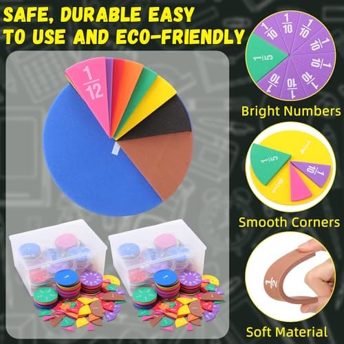 Sayglossy 15 Sets Fraction Circles Fraction Manipulatives for Preschool Elementary School Educational Math Learning Manipulatives for Teacher Bulk with Storage Box - Image 3