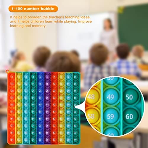 AK-SHIP 7.8in Big Size P0pp Math Toys , Rainbow Square Fidget Ttoy 100bubbles Stress Relieving Fidget Game for Teachers to Create Kinds of Math Manipulatives【with 1-100 Numbers Tables】 - Image 6