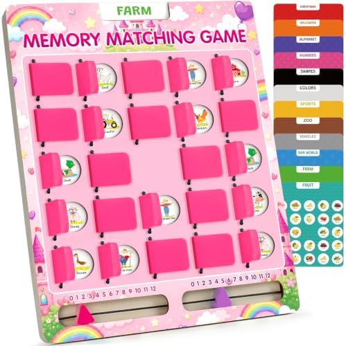 Matching Memory Game for Kids Ages 3 4 5 6 Year Old, Travel Toy for Boys Girls, Wooden Board Game, Road Trip Essentials for Toddler, Airplane Car Camping Activity, Ideal Christmas Birthday Gifts, Pink by ABERLLS