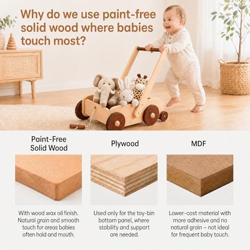 Woodtoe Wooden Baby Walker, Adjustable Speed Push Walker for Toddlers 1-3 - Image 4