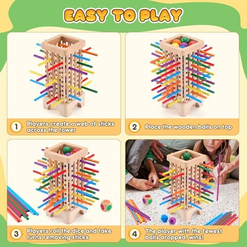 Montessori Game Wooden Board Games, 42 Colorful Sticks Dice Game Math Learning Toys for 3 4 5 6 Year Olds, Builds Fine Motor Skills & Counting, Family Travel Games for 3 Year Olds Gift for Kids - Image 4