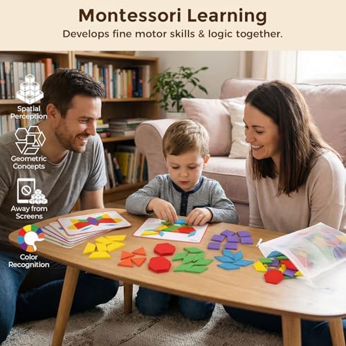 LovesTown Pattern Blocks, Wooden, 150pcs - Image 4