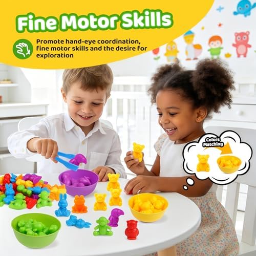 Counting Animals Color Sorting Matching Games with Sorting Bowls Montessori Sensory Early Educational Toys Learning Fine Motor Skill & Counting Math Toys Gift for 3 4 5 Year Old Boys Girls - Image 3