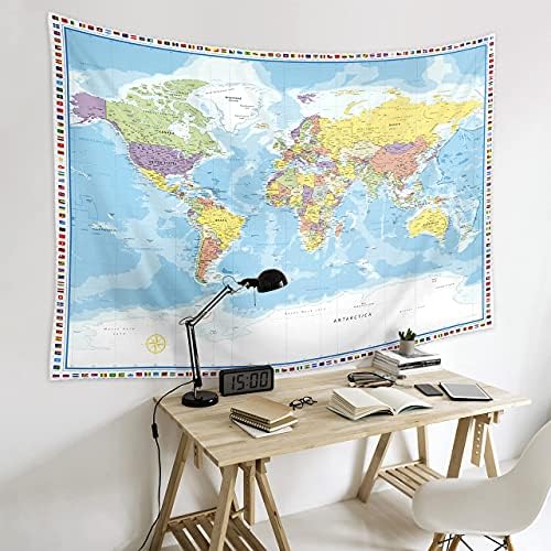 Large World Map Tapestry Wall Hanging For Kids Educational With Country Flags for Classroom Decor Kids Room Home Traveling Geography Students 60x80 In - Image 4