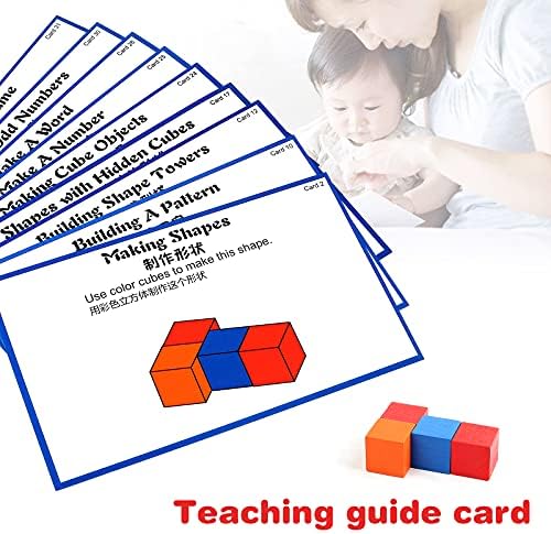 YHZAN Wooden Cube Building Blocks for Kids with Challenge Cards Shape Puzzle Math Material Assorted Colors for Preschool Classroom Supplies for Teachers Elementary Stem Toy - Image 4