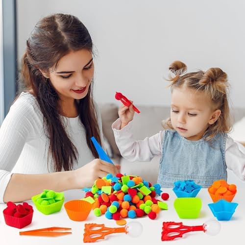 EZdhuawuse Shape Sensory Bin Fillers - 295P Summer Shape Fine Motor Skills Toys Counting Sorting Set for Kids Early Education, Felt Decor Pom Poms Cup Clip for Preschool Counting Sorting Birthday Gift - Image 4