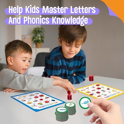 Alphabet & Phonics Bingo Game, 12 Bingo Boards ABC Letters, CVC Blends Words Phonetic Game, Letters Phonetic Awareness Early Educational Learning Toys - Ages 4 and up, Perfect for Classroom & At Home - Image 4