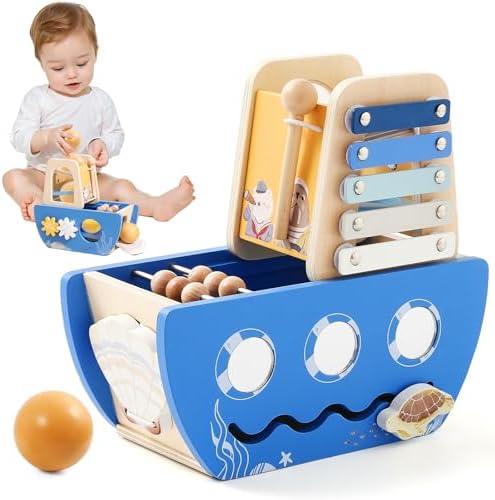 let's make Wooden Activity Cube 8-in-1 Montessori Toys Includes Object Permanent Box Early Learning Activity Cube Montessori Sensory Toys for Toddler Baby First Birthday Gifts by letsmake