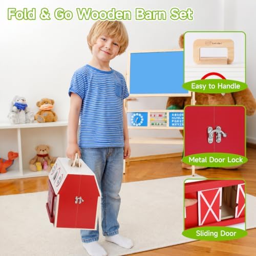 Wooden Barn Toy Set with Farm Animals, Sticker - Image 4