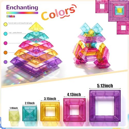STEM Building Blocks Set for Toddlers 2-5,40Pcs 3D Transparent Blocks Toy,DIY Pyramid Stacking Toy for Toddlers 2 3 4,STEM Preschool Learning Activities for Kids,Sensory Gifts for Age of 3-6 Boy&Girl - Image 2
