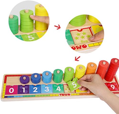 TOWO Wooden Counting Ring Stacker, 45 Rings Number Blocks Toy - Image 4