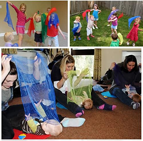 Lolakee Dance Scarves for Kids 12 Pcs Music Scarves Dance Scarf Play Scarves for Children Movement Square Juggling Silk Tricks Scarves Rhythm Band Scarves(6 Colors,24" x 24") (Pack of 3) - Image 2