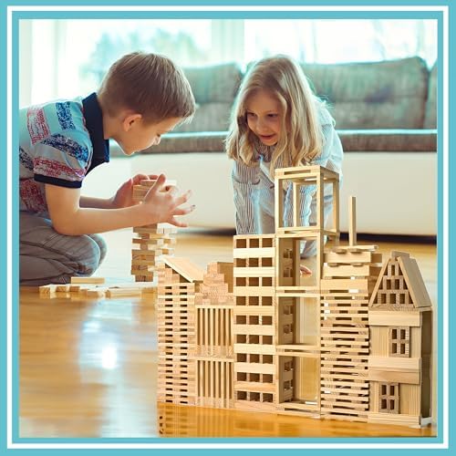 Wooden Building Blocks Set - 200-Piece Plank Block Construction Toys, STEM Educational Wood Toy for Kids and Toddlers - Image 7