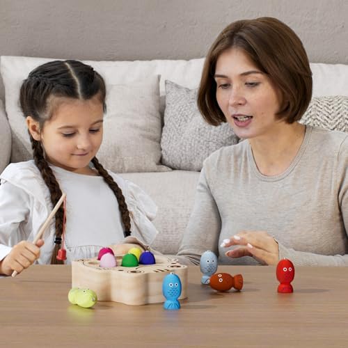 Wooden Magnetic Fishing Game for Toddlers 1-3, Montessori Sensory Busy Board Fine Motor Skills Toys for 1 2 3 Years Old Boys Girls (Frog B-Fish Game) - Image 6