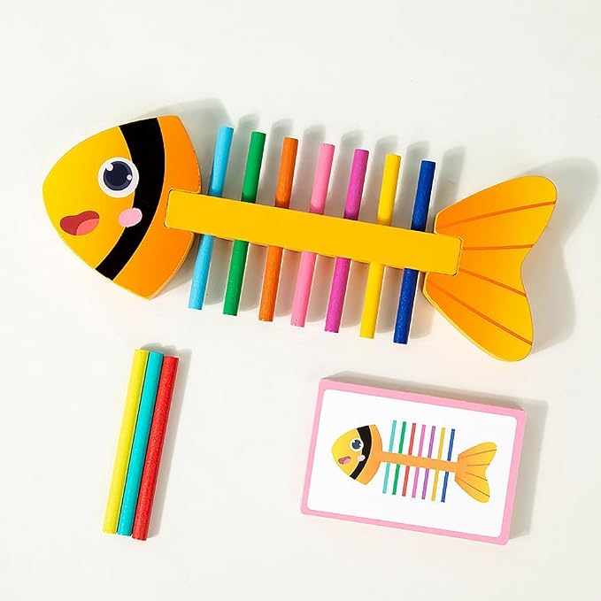 Montessori Fine Motor Skills Toys for Toddlers, Wooden Fishbone Color Matching & Sorting Toy with 20 Task Cards, Learning Educational Gifts for 3 4 5 6 Year Olds, Baby Sensory Training Toys by YXWELLIFE