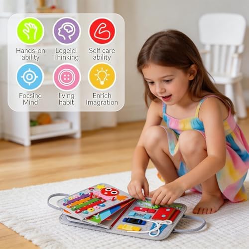 Montessori Busy Board for Toddlers – Sensory Busy Book with Buckles, Zippers, Letters, Animals, Toddler Activities – Fine Motor Skills Development Learning for Boys Girls Travel Activity - Image 3