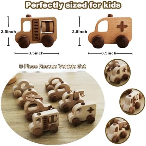 8 Pack Wooden Toy Cars for Toddlers 1-3, Montessori Push Pull Baby Toys, FSC Natural Wood Vehicles Set, Gift for 1 2 3 Year Old Boys Girls - Image 3